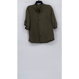 INCERUN Men's Olive Green Button-Up Short Sleeve Cotton Shirt SZ M